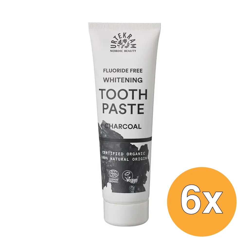 6x Urtekram Tandpasta Charcoal (75 ml)