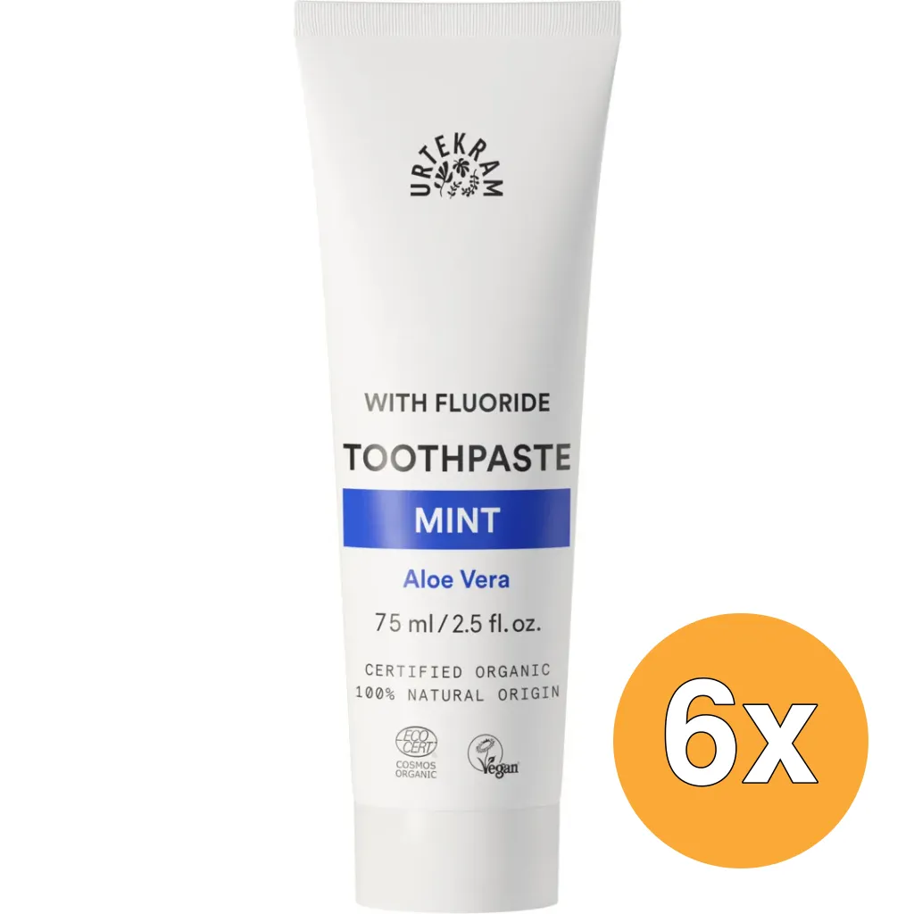 6x Urtekram Tandpasta mint fluoride (75 ml)