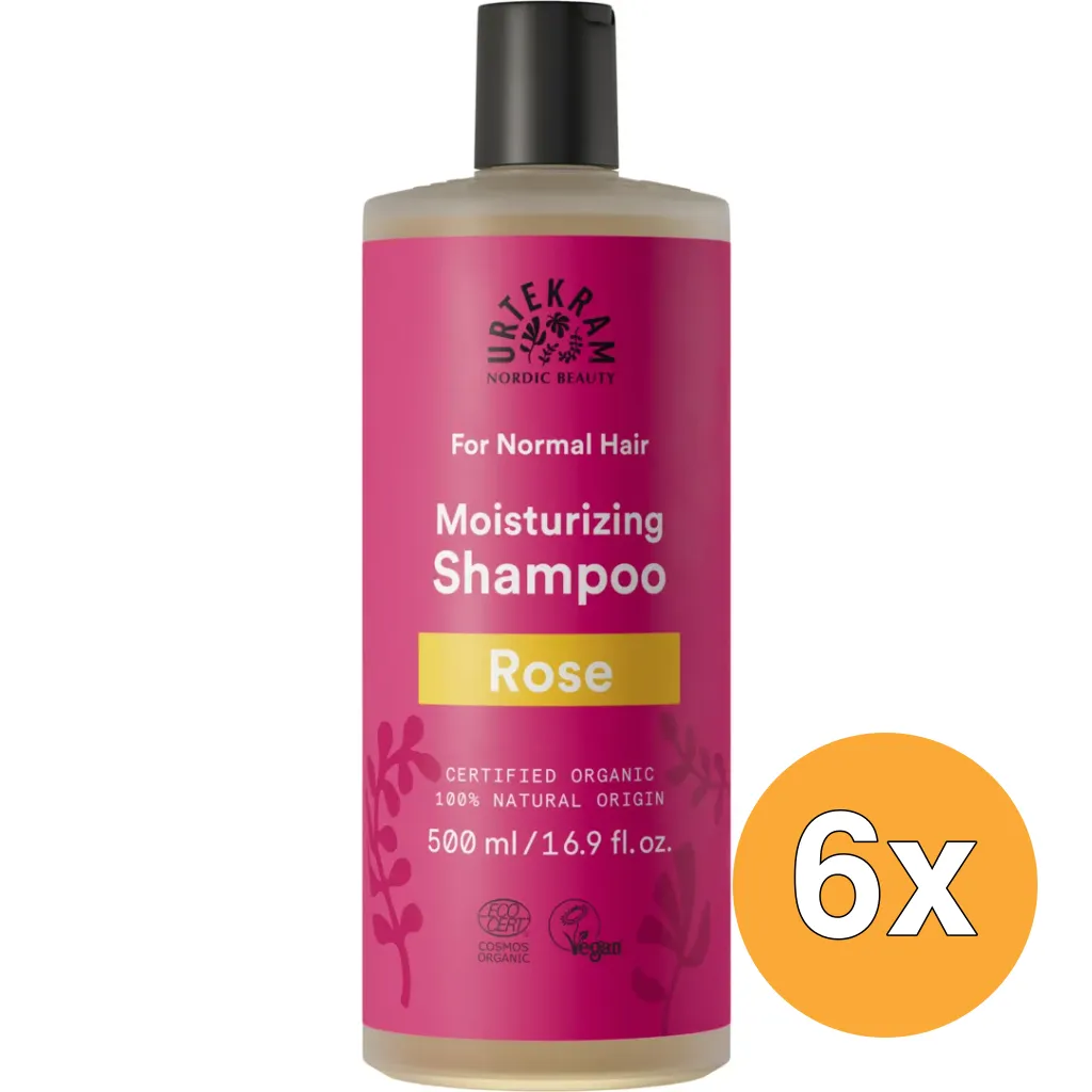 6x Urtekram Shampoo rozen normaal haar (500 ml)