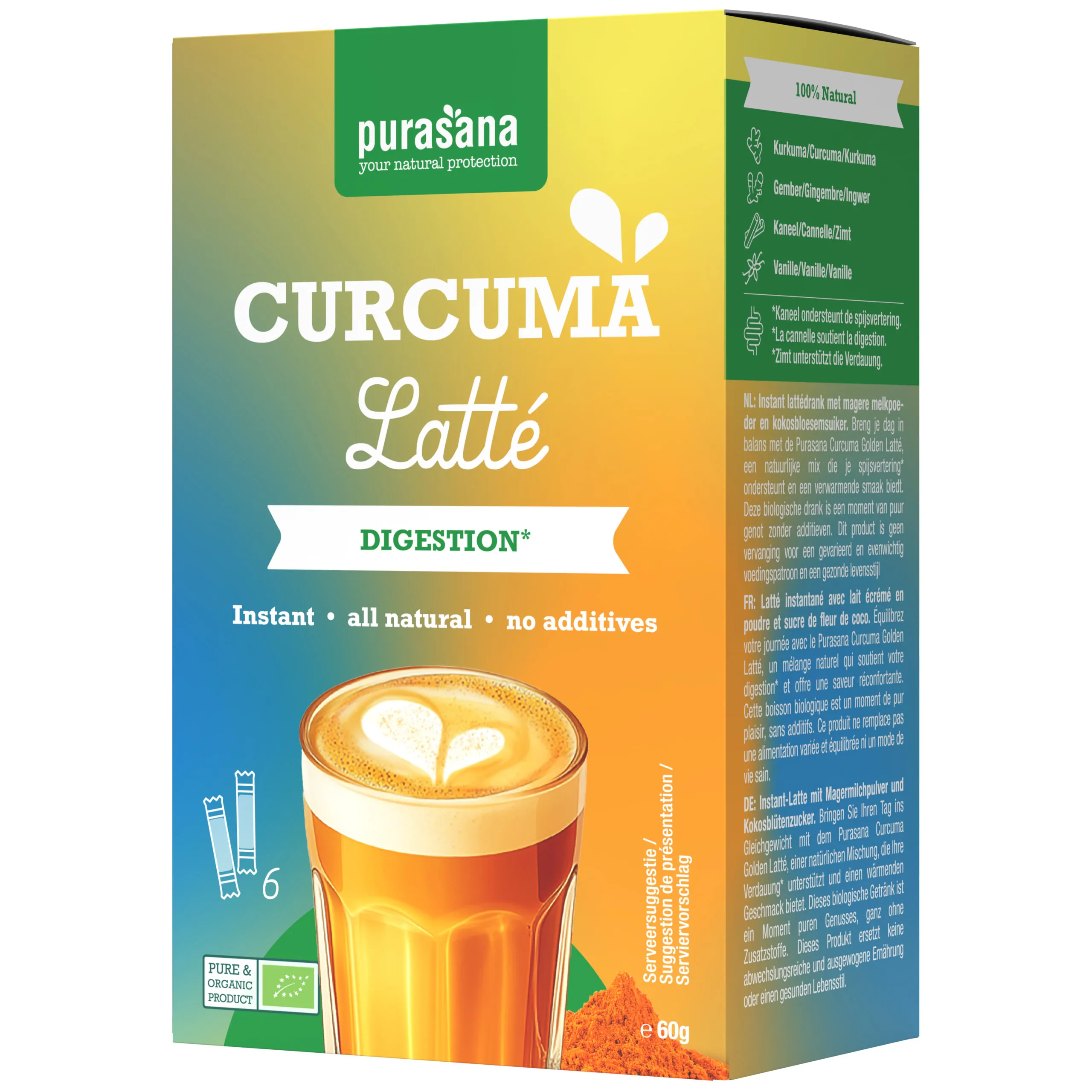 Purasana Instant Curcuma Latte 6x10g Bio (60 gr) - image 5