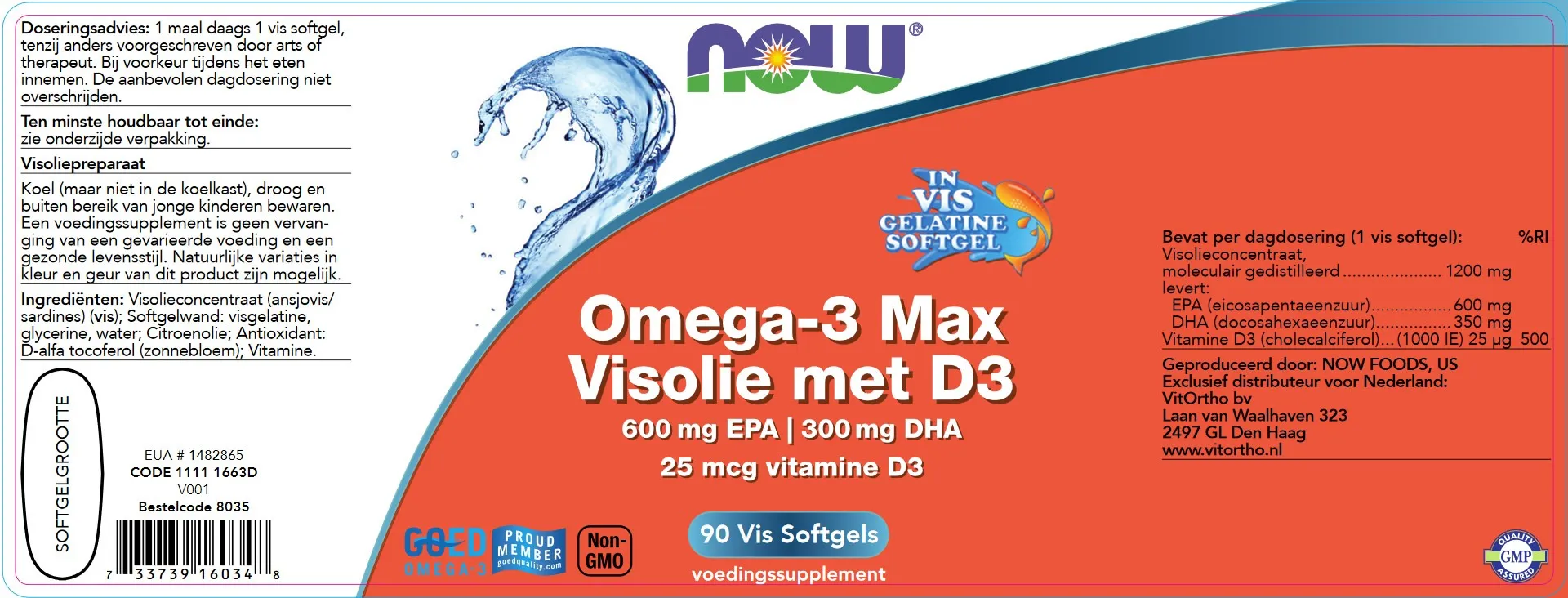 NOW Omega-3 Max Visolie met D3 600 mg EPA 300 mg DHA