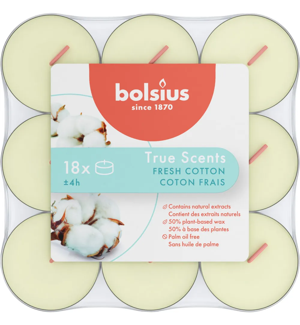 Bolsius True Scents Geurtheelichten 4 Uur Fresh Cotton (9 stuks)