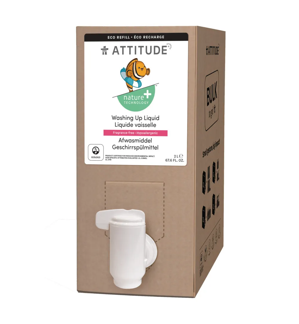 Attitude Nature+ Bulk2Go Afwasmiddel Parfum Vrij (2000 ml)