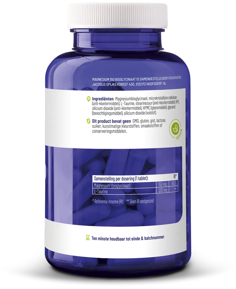 Vitakruid Magnesium 150 Bisglycinaat met 200mg L-Taurine (180 tabletten) - image 2