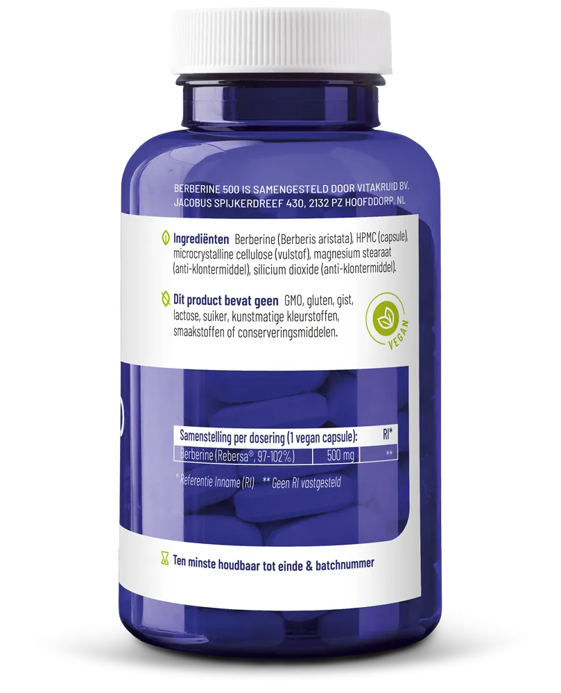 Vitakruid Berberine 500 Rebersa® 97-102% Berberine Zouten (90 vega capsules) - image 2