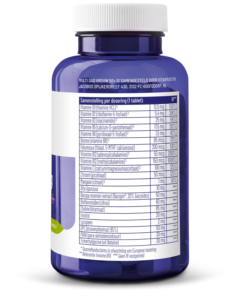 Vitakruid Multi Dag Vrouw 50+ 100% Vegan (90 tabletten) - image 2