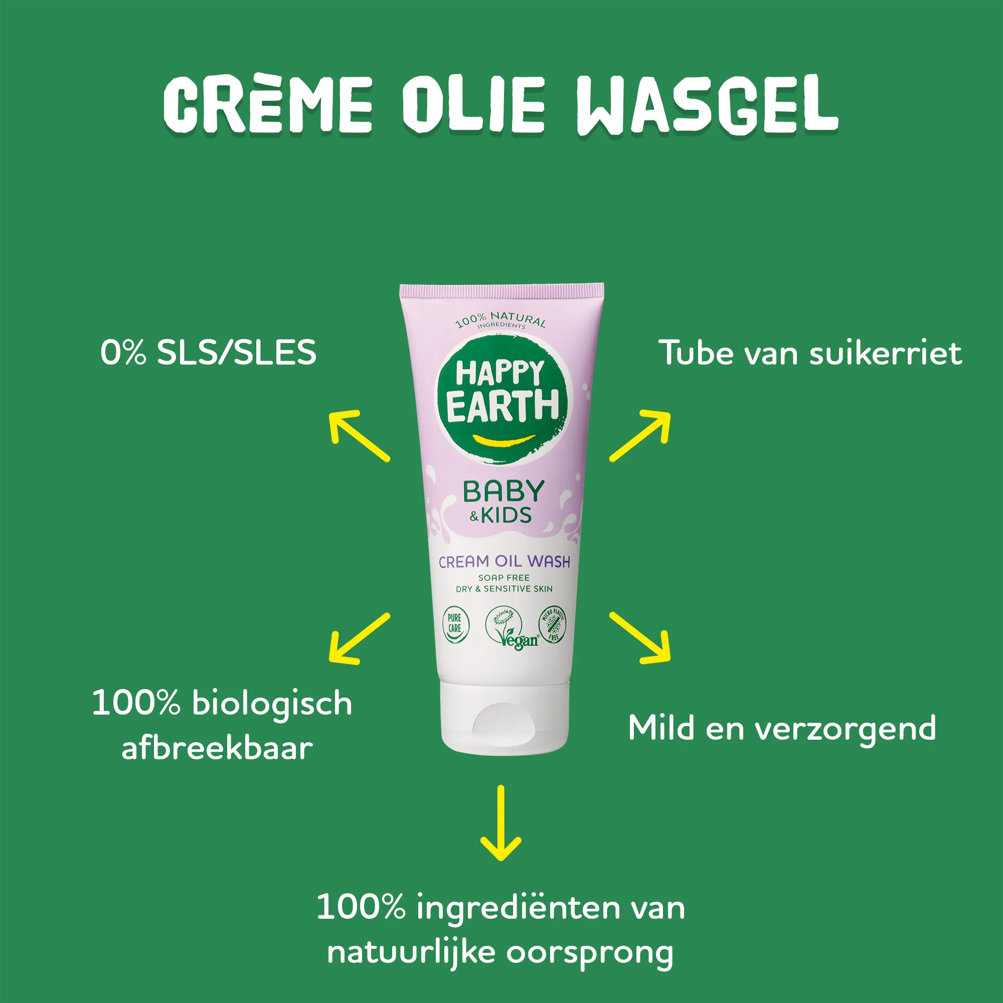 Happy Earth Wasgel creme olie baby & kids (200 ml) - image 2