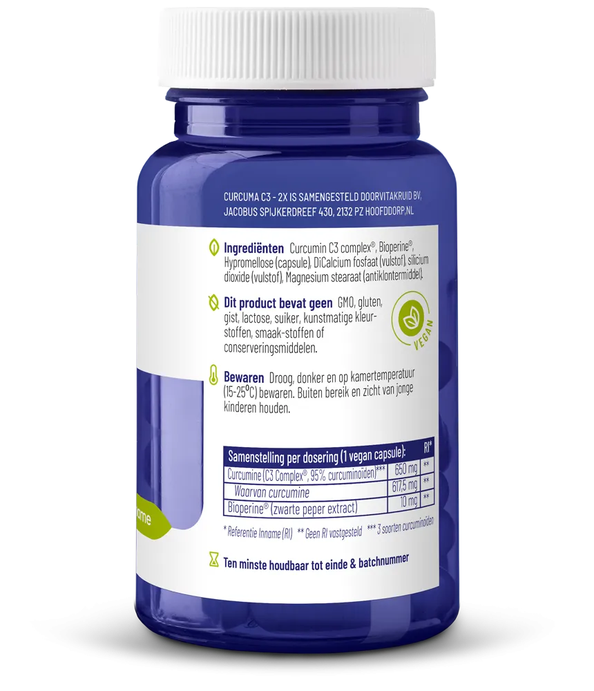 Vitakruid Curcuma C3-2X (95% Curcuminoïden) met Bioperine® (30 vega capsules) - image 2