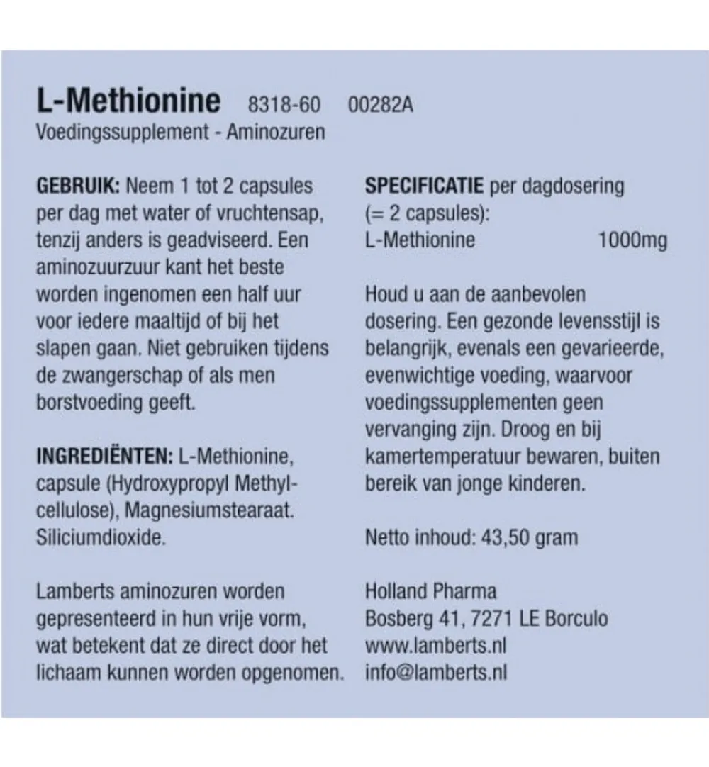 Lamberts L-Methionine 500mg (60 vega capsules)