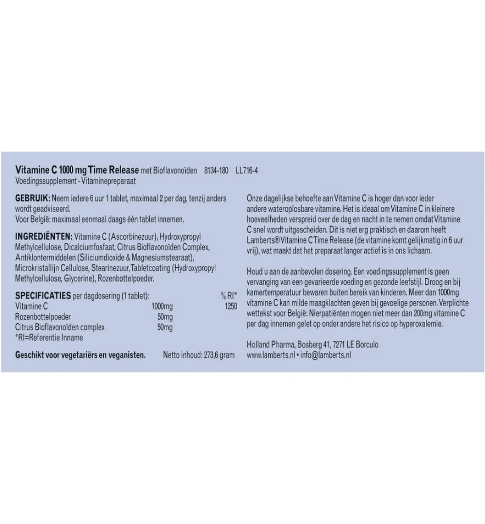 Lamberts Vitamine C 1000 Time release & bioflavonoiden (180 tabletten)
