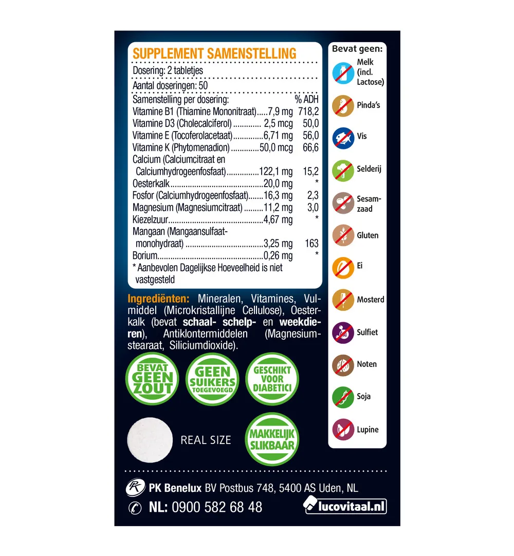 Lucovitaal Oesterkalk Calcium Vitamine D3 & K (100 tabletten) - image 2