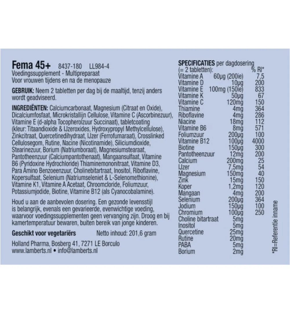 Lamberts FEMA 45+ (180 tabletten)