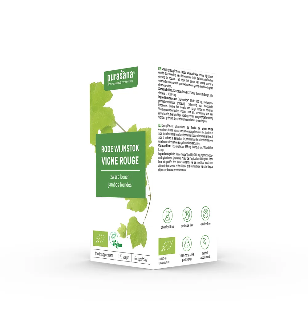 Purasana Rode Wijnstok/Vigne Rouge Vegan Bio (120 vega capsules) - image 4