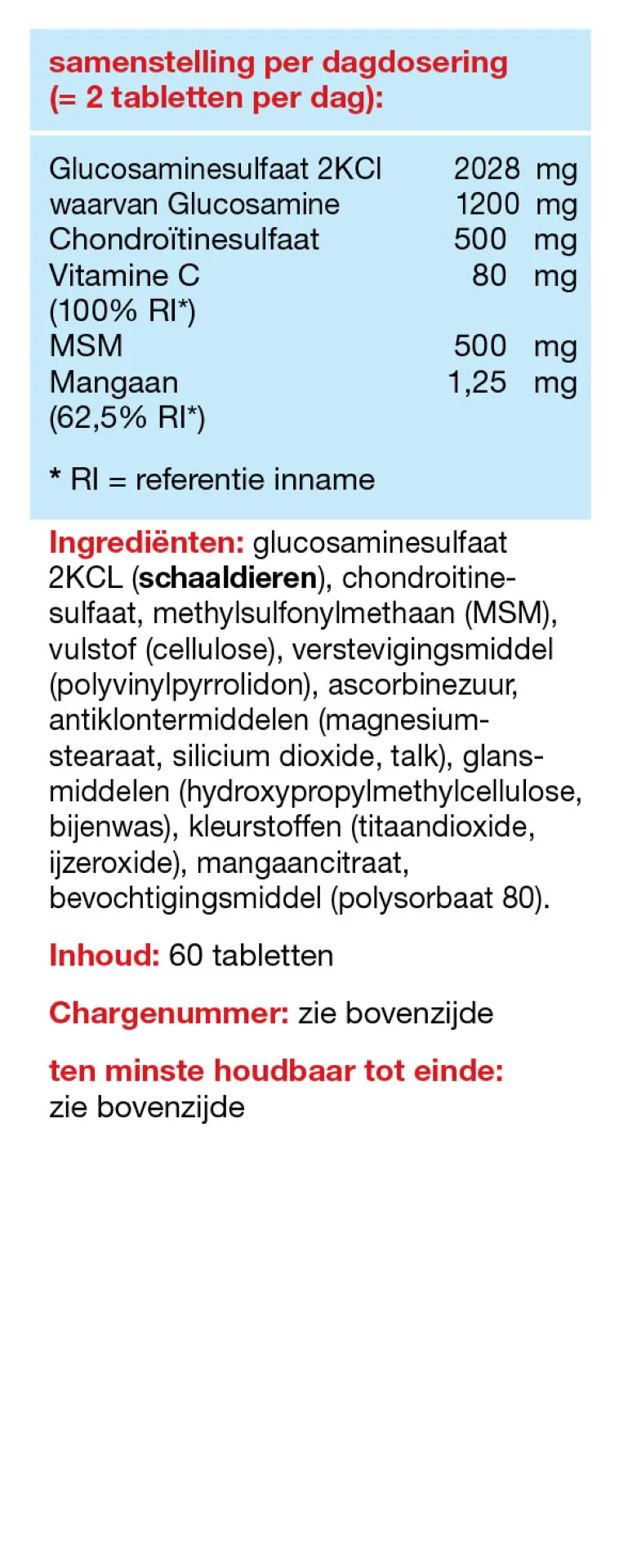 Leef Vitaal Glucosamine & Chondroitine Msm Mangaan (60 stuks)