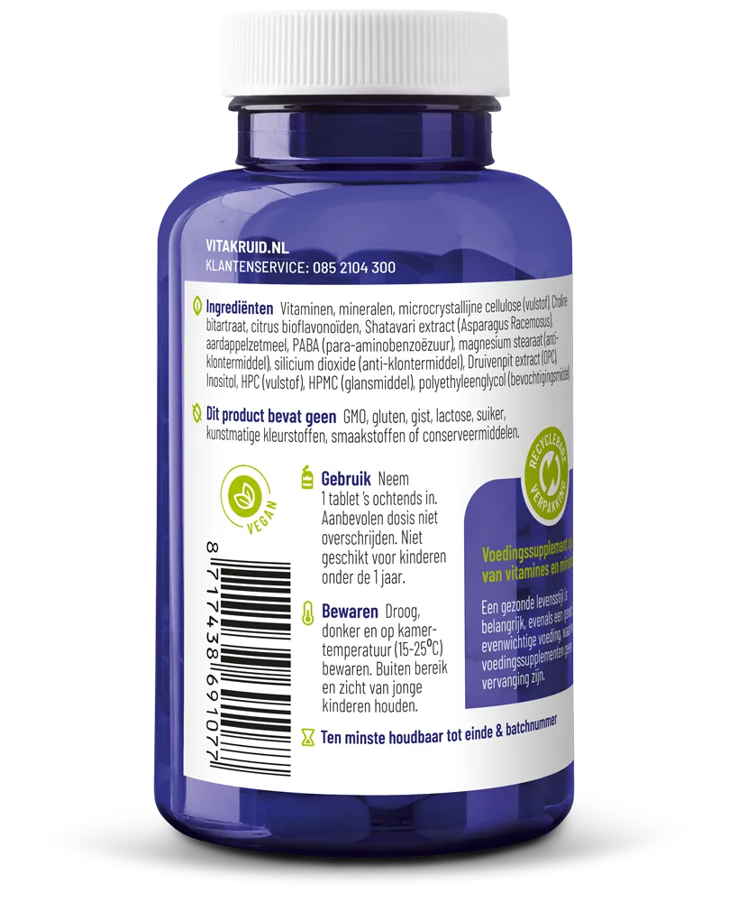 Vitakruid Multi Dag Vrouw 100% Vegan (90 tabletten)