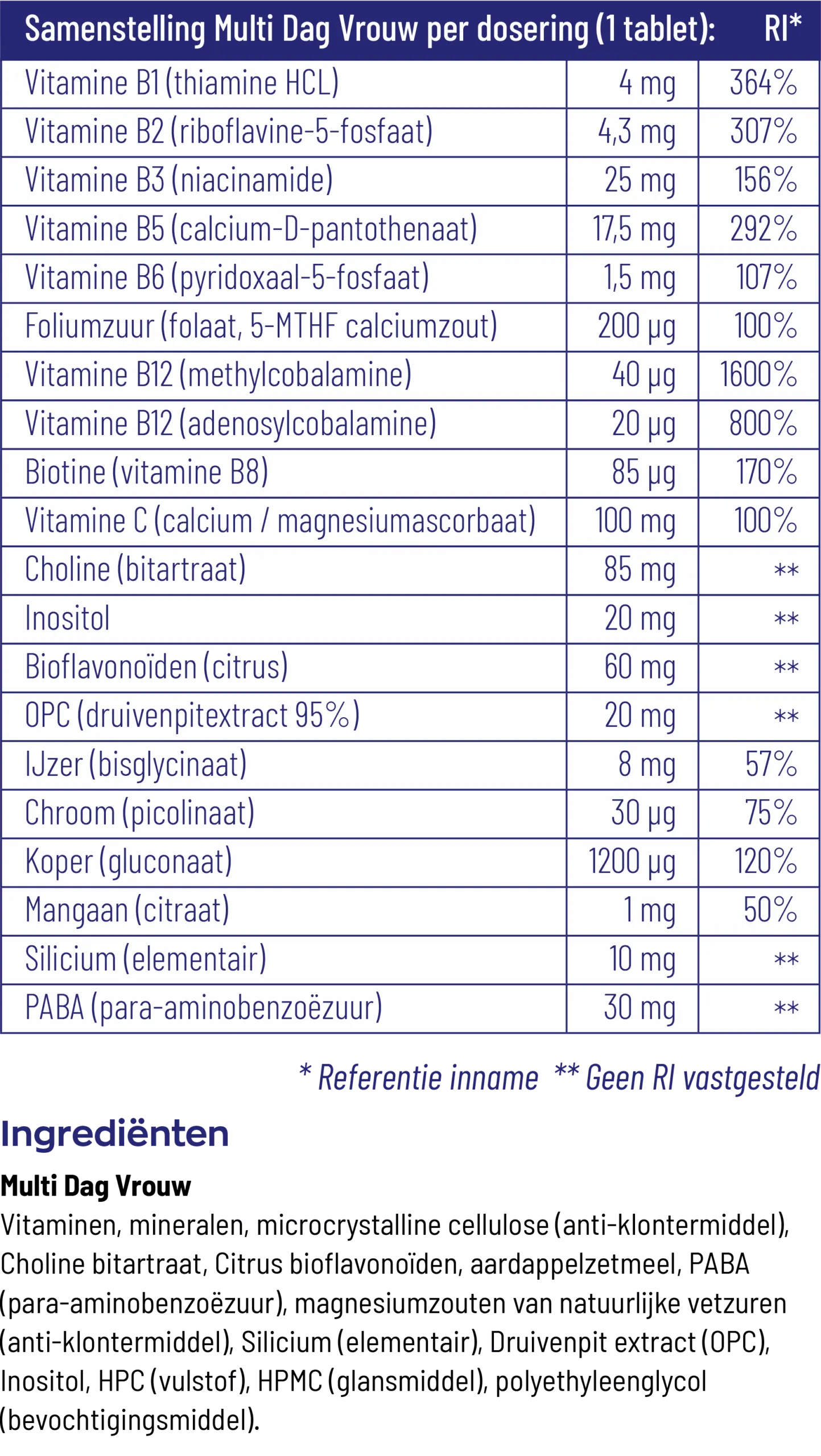 Vitakruid Multi Dag Vrouw 100% Vegan (90 tabletten) - image 3
