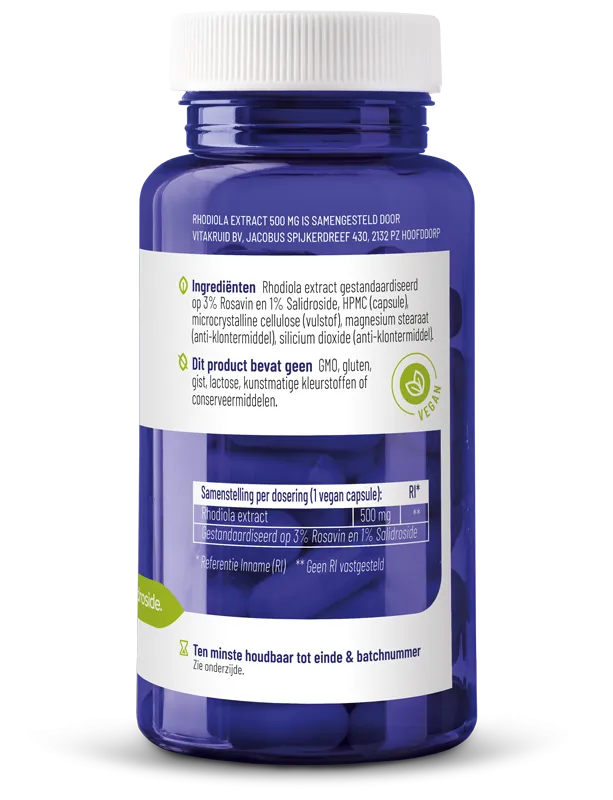 Vitakruid Rhodiola Extract 500 mg 3% Rosavin 1% Salidroside (60 vega capsules) - image 2