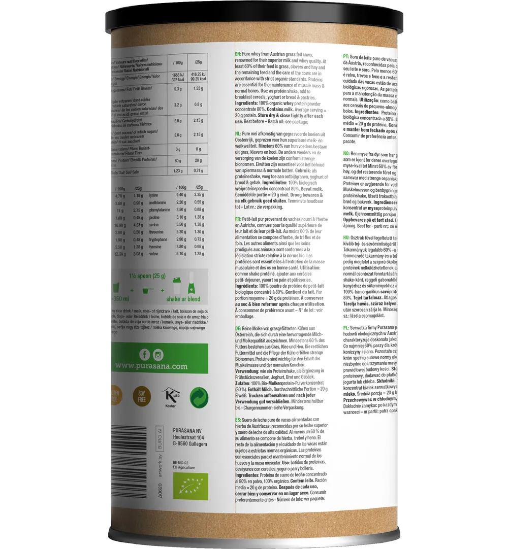 Purasana Whey proteine naturel bio (400 gr)