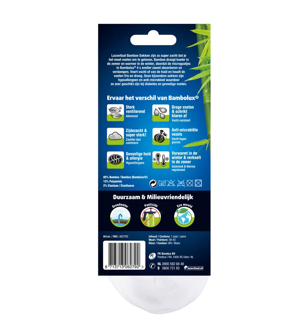 Lucovitaal Bamboe Enkelsokken Wit 39-42 (1 paar)