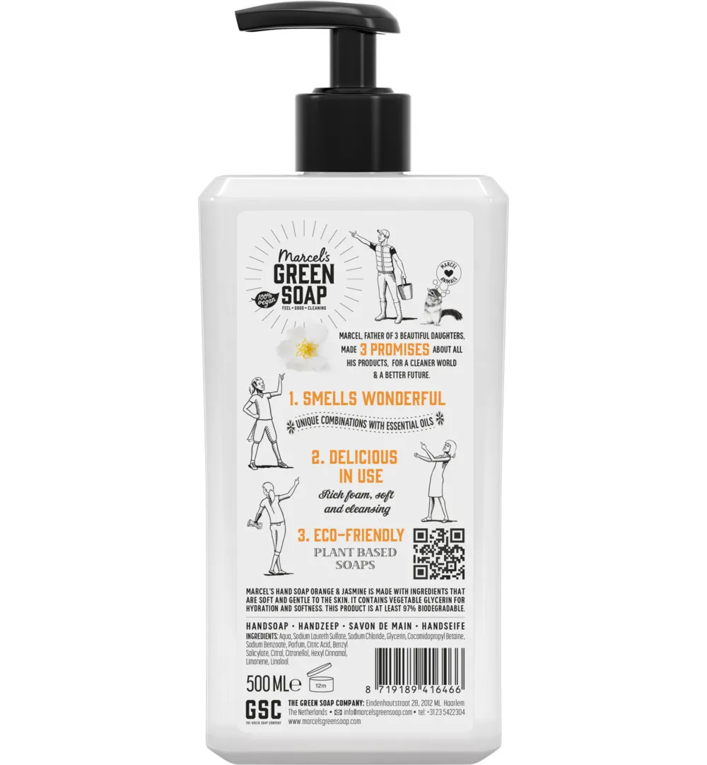 Marcel's Green Soap Handzeep sinaasappel & jasmijn (500 ml)