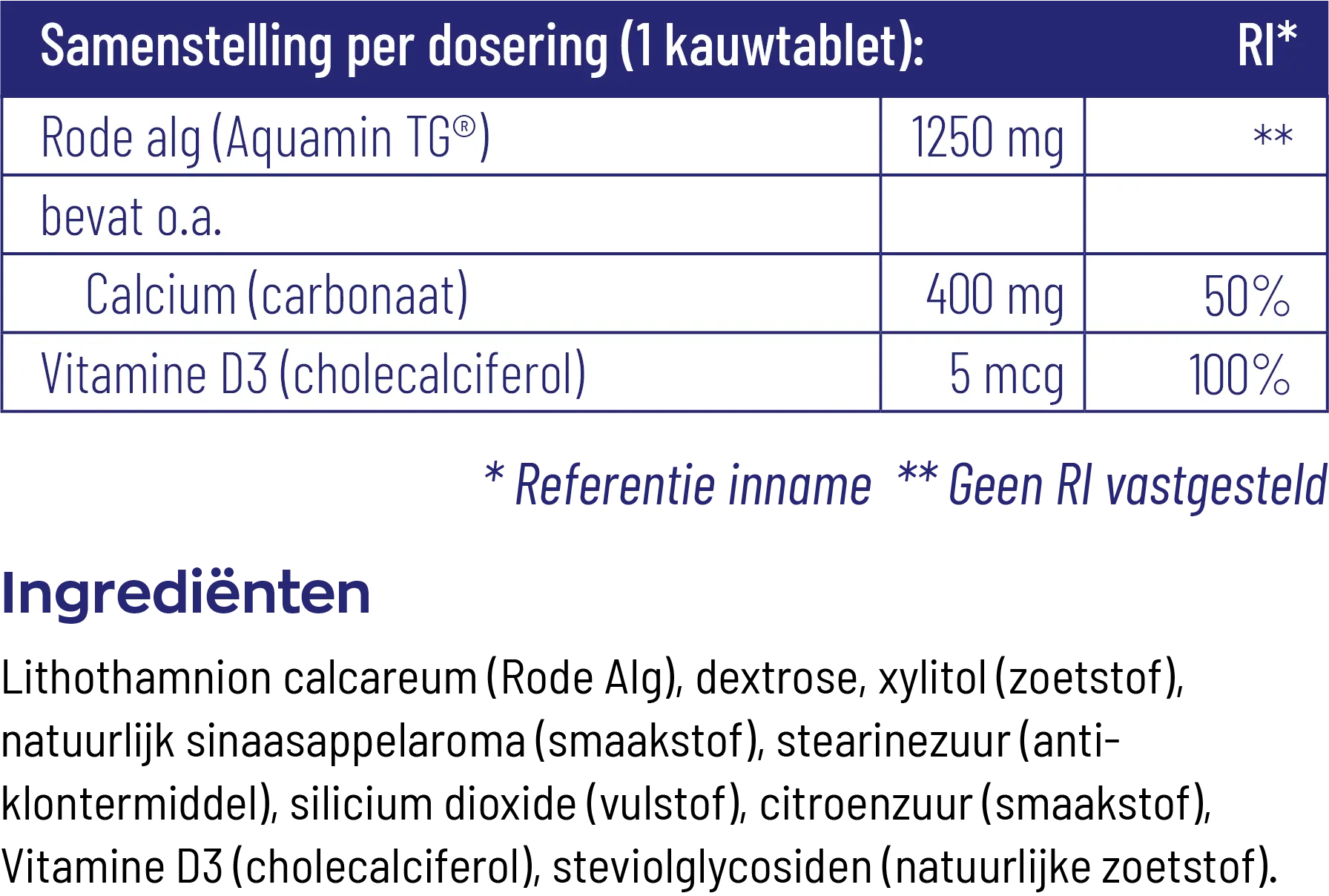 Vitakruid Calcium 400 & D3 uit Duurzame Rode Alg Aquamin TG® (90 kauwtabletten) - image 3