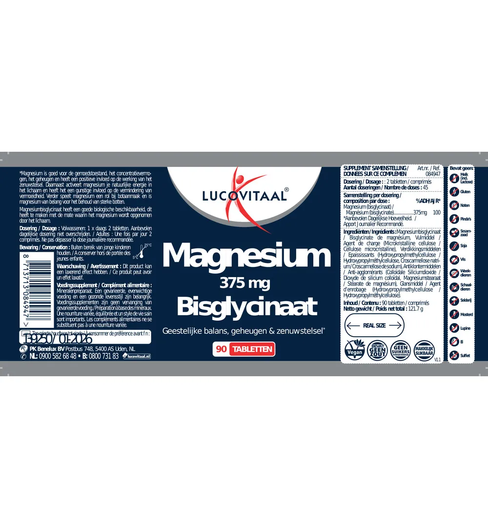 Lucovitaal Magnesium 375mg Bisglycinaat (90 tabletten) - image 2
