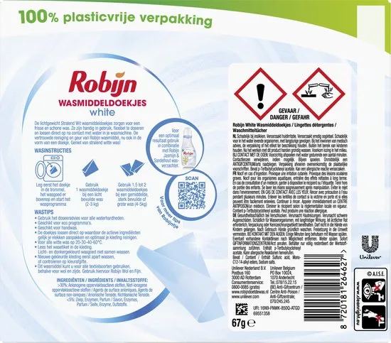 Robijn Wasmiddeldoekjes Wit (16 stuks)