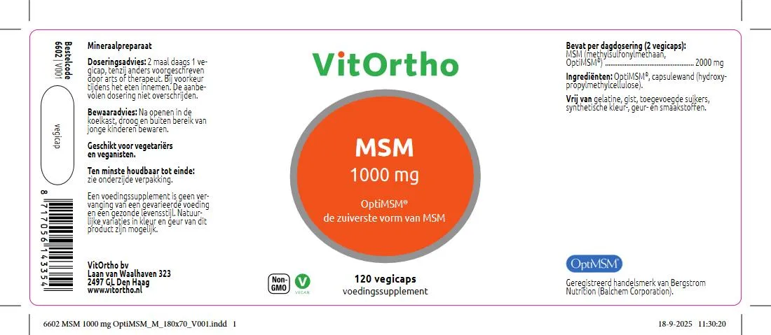 VitOrtho MSM 1000mg OptiMSM (120 vega capsules)