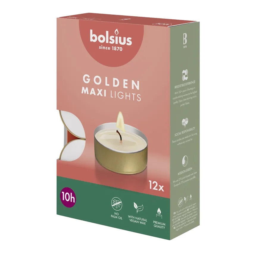 Bolsius Maxi-Lichten 10U Gouden Cup (12 stuks)