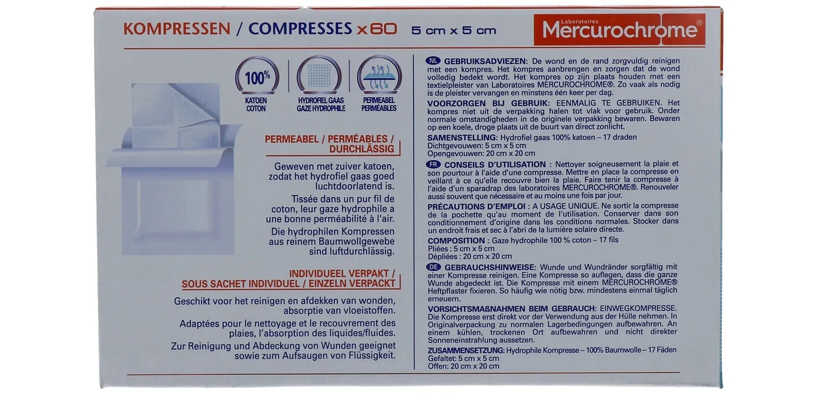 Mercurochrome Kompressen 5x5cm (60 stuks)