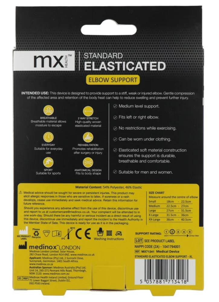 Mx Health Standard Elasticated Elbow Support XL (1 stuk)