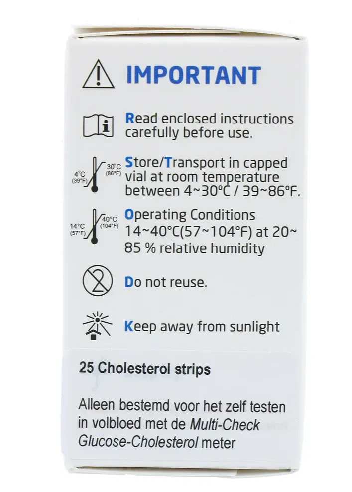 Multicheck Glucose & Cholesterol Teststrips (25 stuks)
