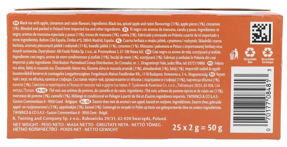Twinings Apple, Cinnamon & Raisin Thee (25 zakjes)