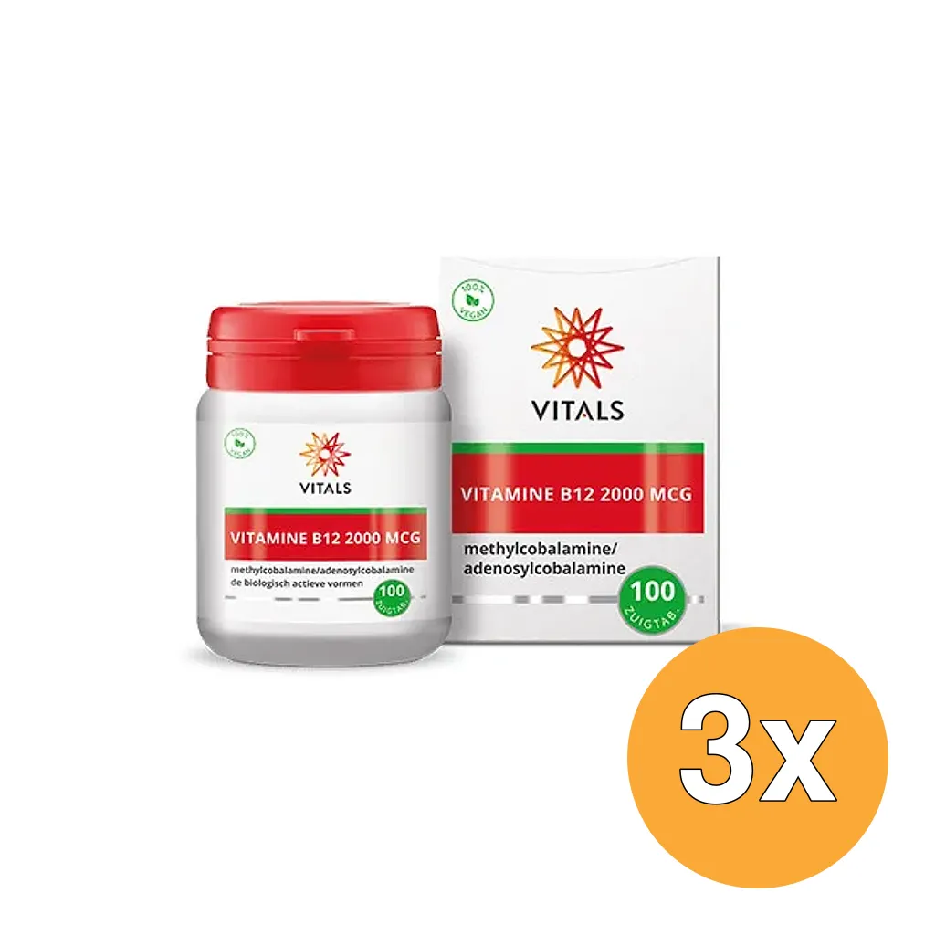 3x Vitals Vitamine B12 2000 mcg (100 zuigtabletten)