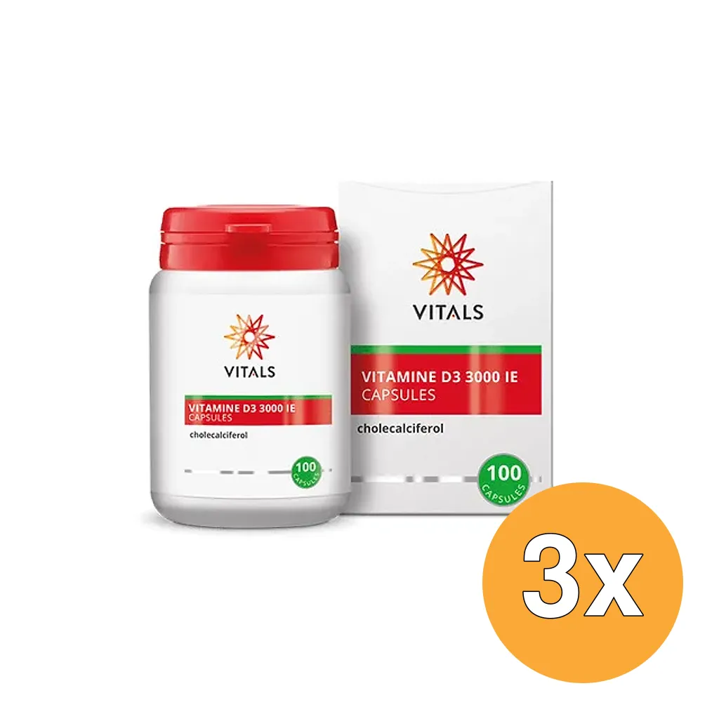 3x Vitals Vitamine D3 3000IE (100 capsules)