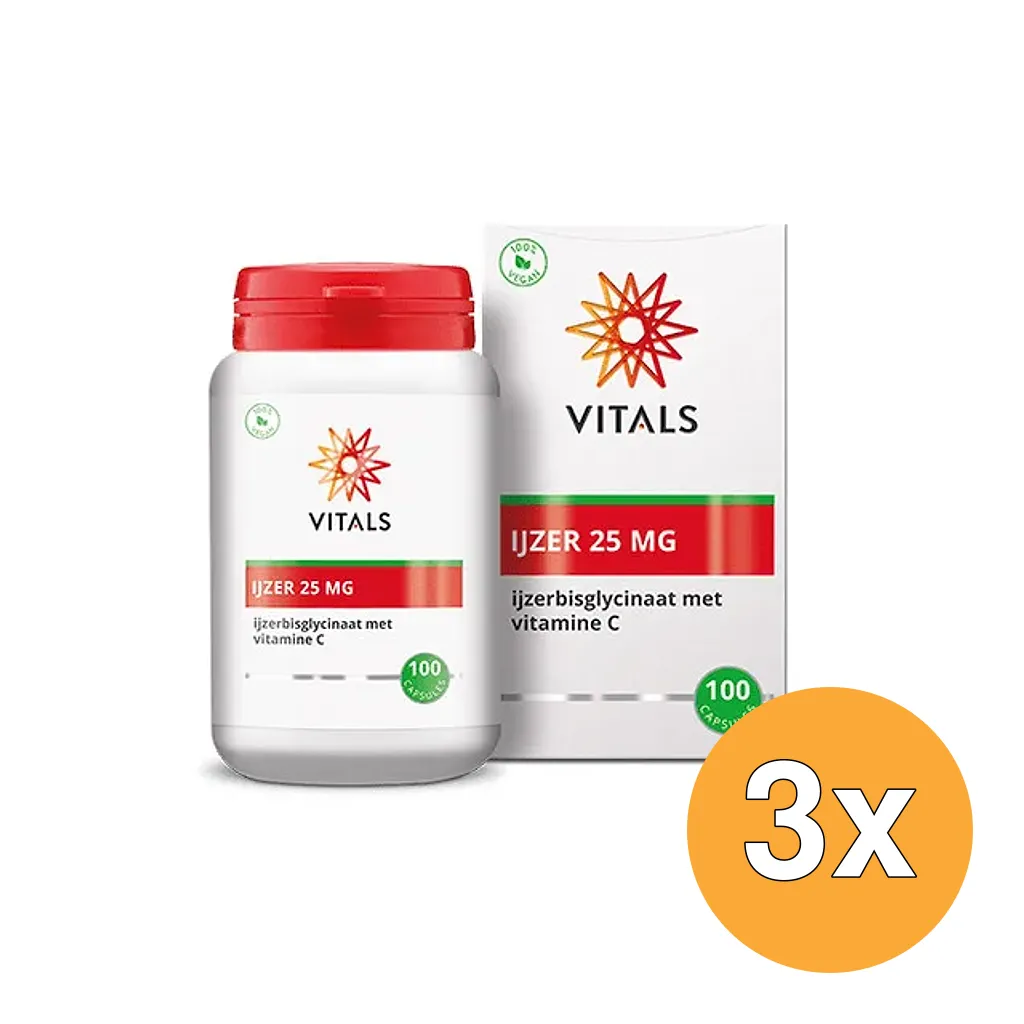 3x Vitals IJzer 25 mg met Vitamine C (100 capsules)