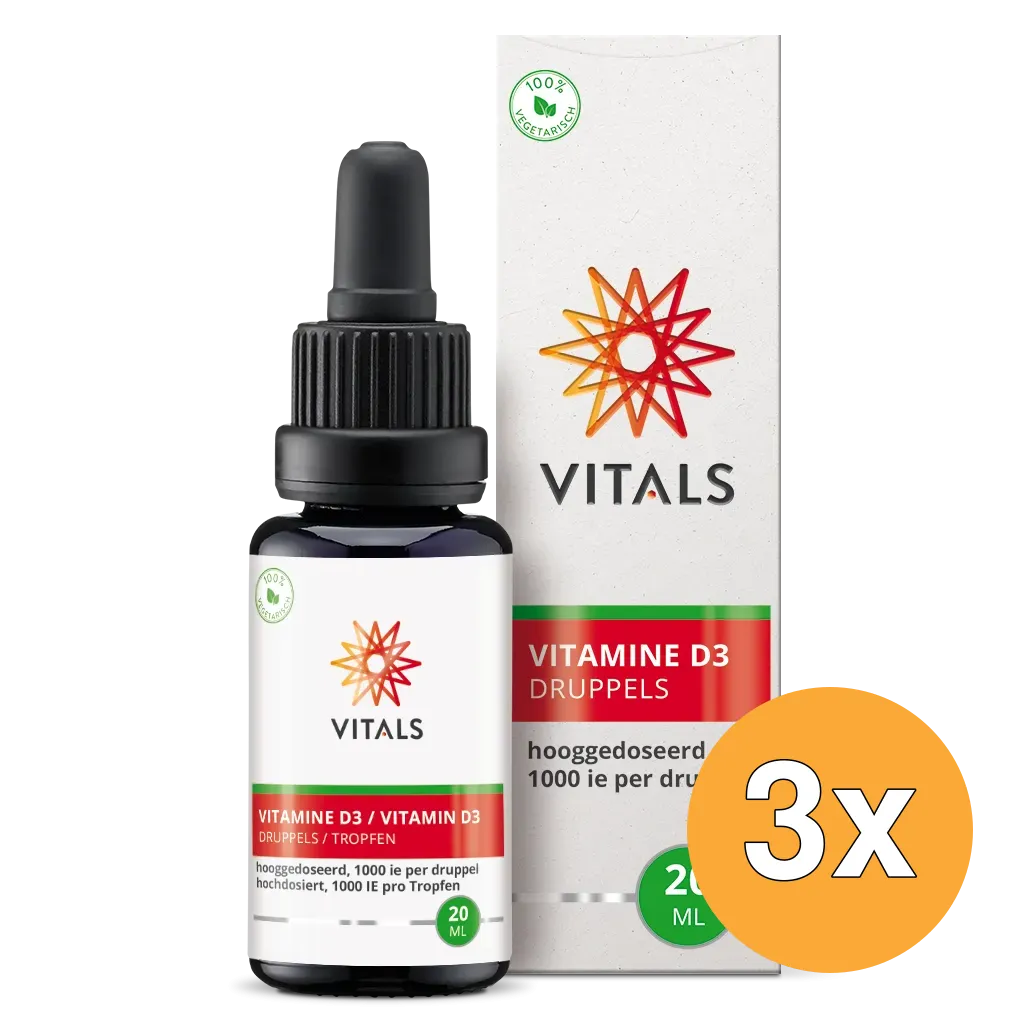 3x Vitals Vitamine D3 Druppels 1000 IE (20 ml)