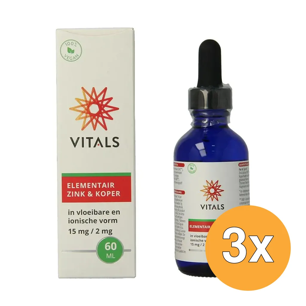 3x Vitals Elementair Zink & Koper (60 ml)