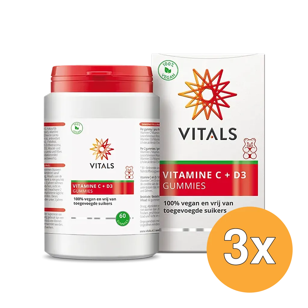 3x Vitals Vitamine C + D3 gummies (60 stuks)