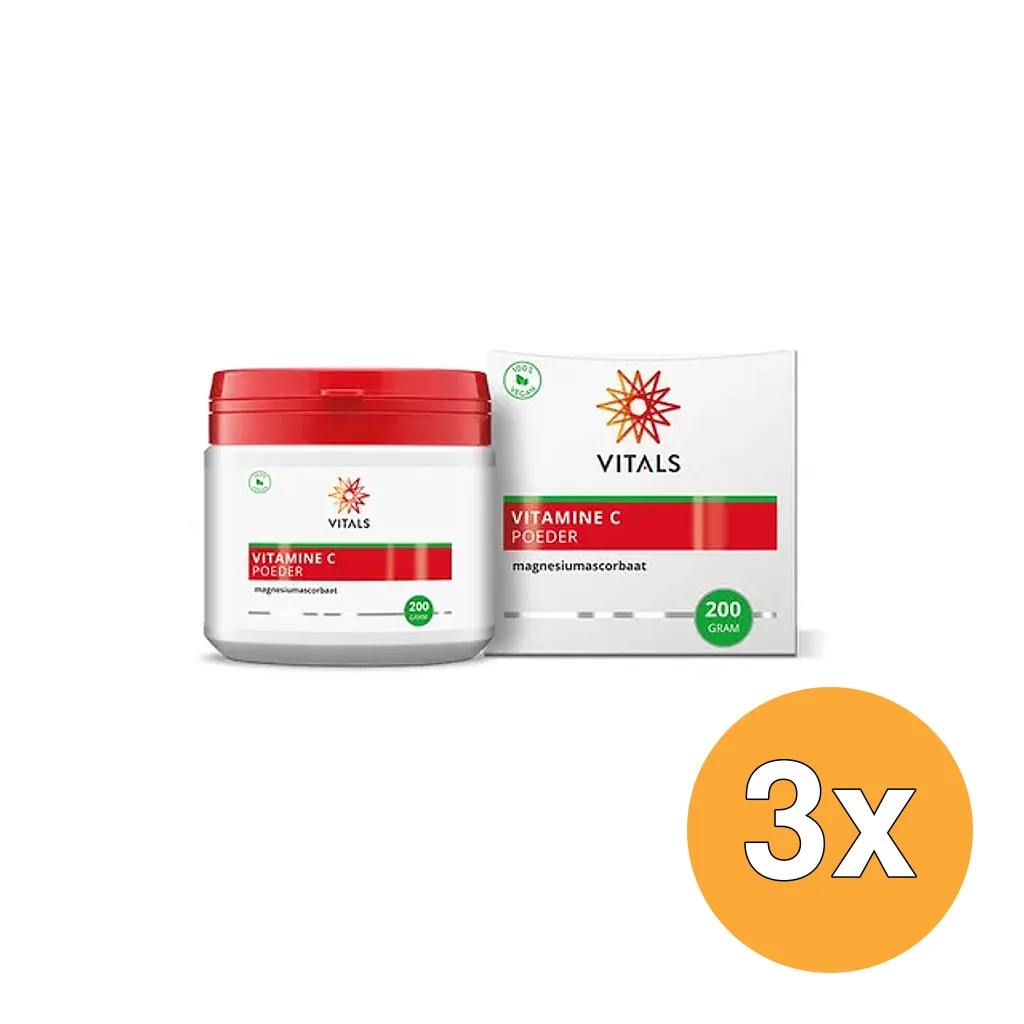 3x Vitals Vitamine C Poeder Magnesiumascorbaat (200 gr)