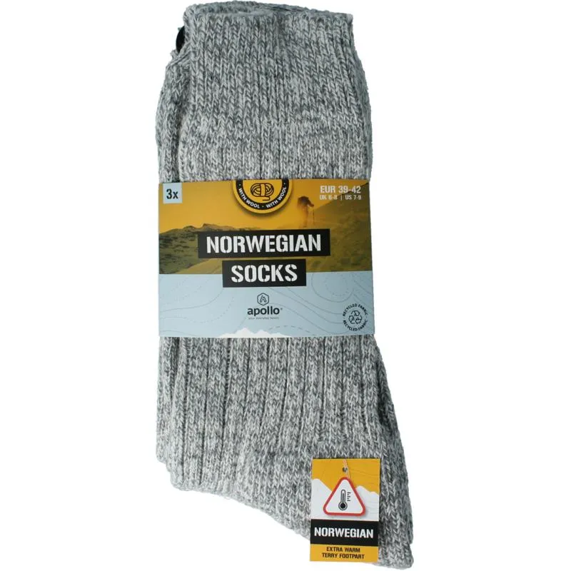 Apollo Noorse Sokken 39-42 Grijs (3 paar)