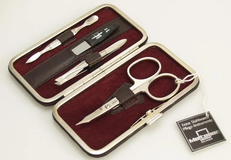 Malteser Manicure-etui 4-delig Wijnrood Nappaleer (1 set)