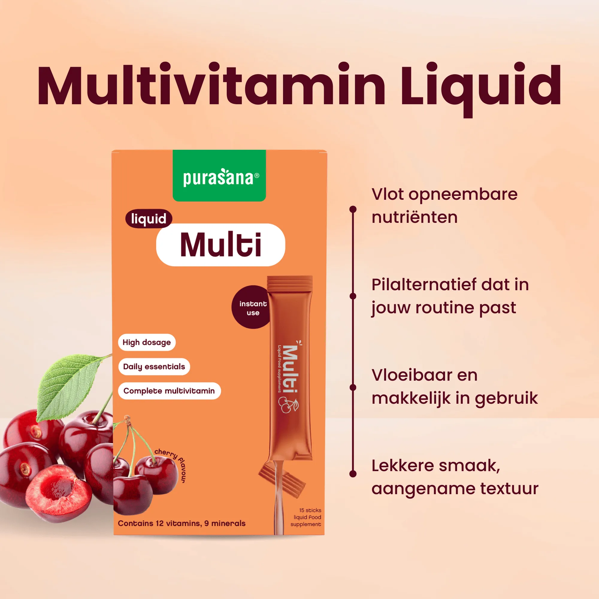 Purasana Multivit Liquid Gelstick 10ml (15 stuks) - image 3