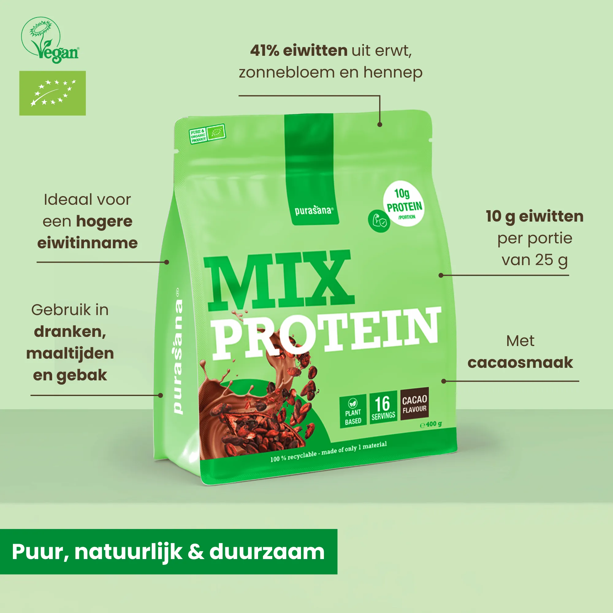 Purasana Plant Protein Mix Cacao Bio (400 gr) - image 3