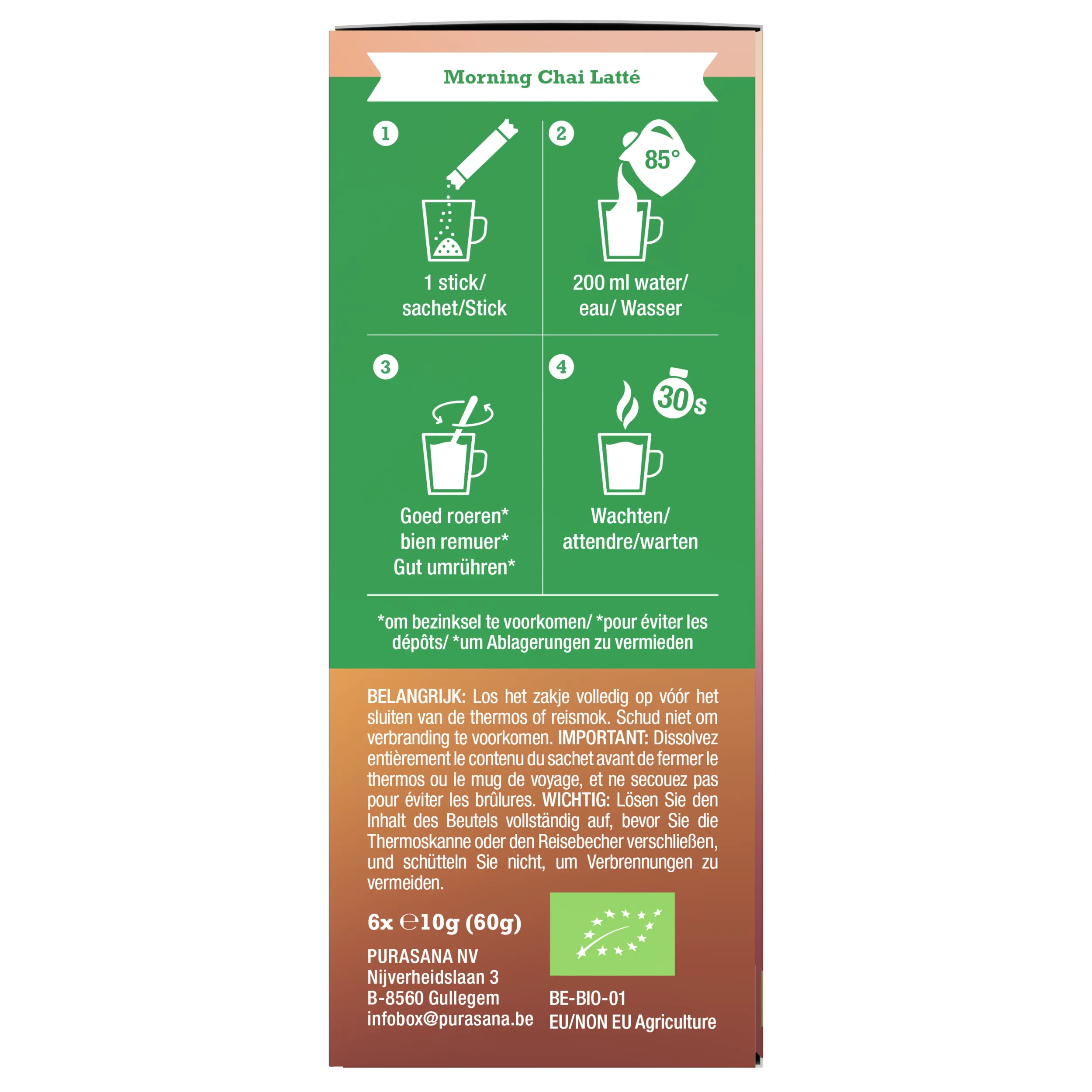 Purasana Instant Morning Chai Latte 6x10g Bio (60 gr) - image 2