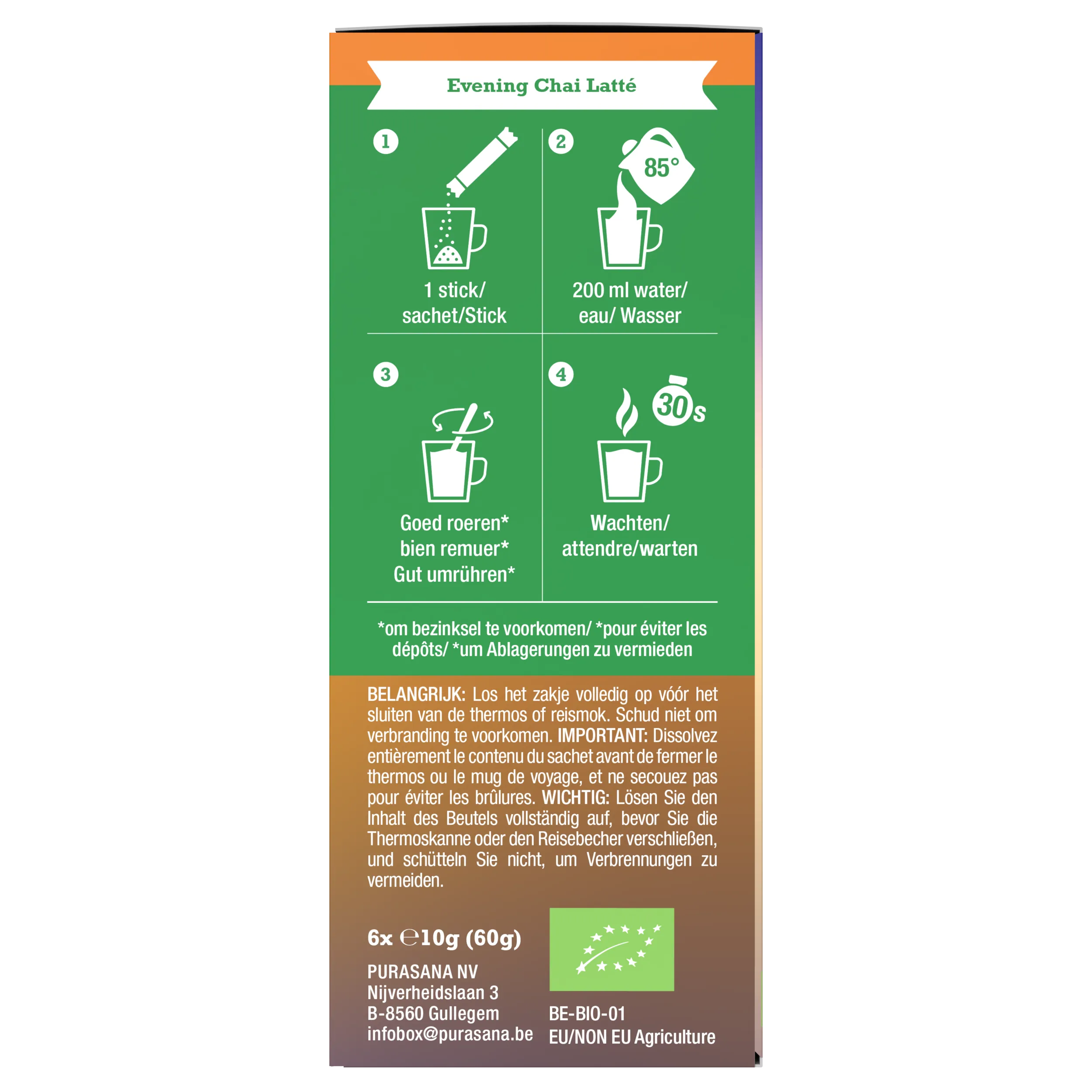 Purasana Instant Evening Chai Latte 6x10g Bio (60 gr) - image 2