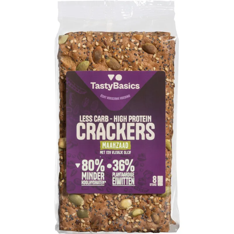 Tastybasics Less Carb-high Protein Crackers Maanzaad (200 gr)