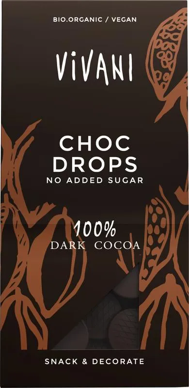 Vivani Choc Drops 100% Dark Cocoa Bio (100 gr)