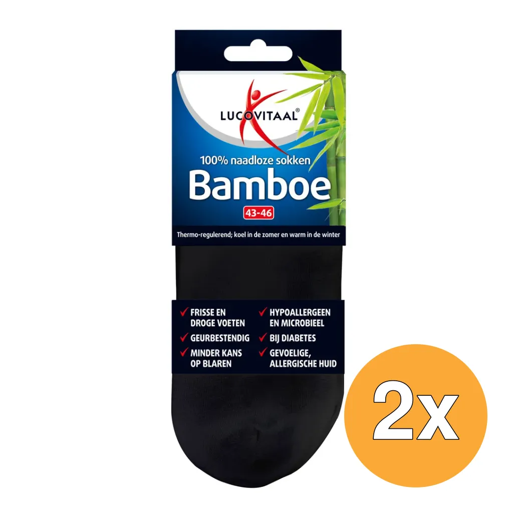 2x Lucovitaal Bamboe Enkelsokken Zwart 43-46 (1 paar)