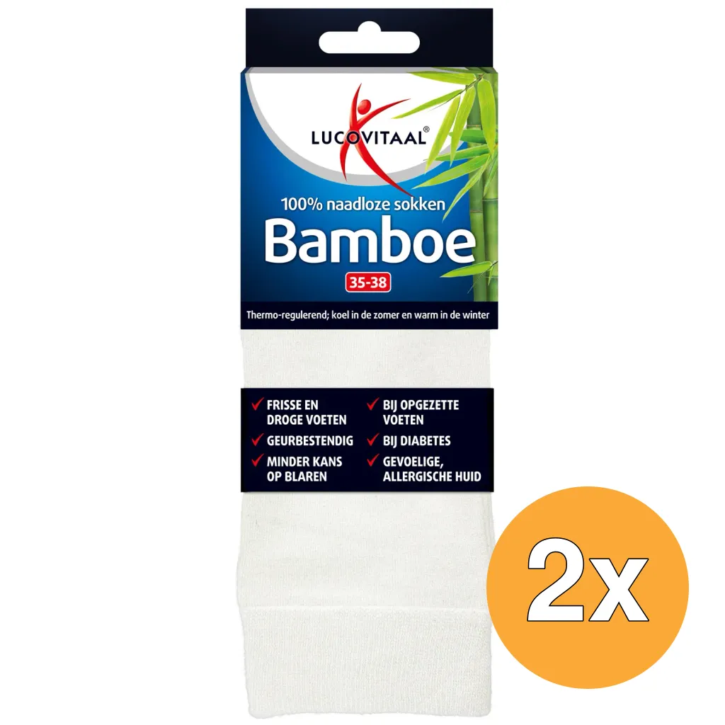 2x Lucovitaal Bamboe Sok Lang Wit 35-38 (1 paar)